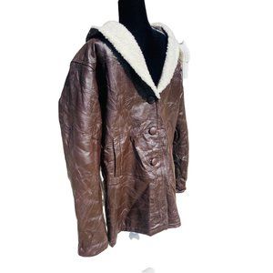 Patched Genuine Leather Fleece Lined Large Over Coat